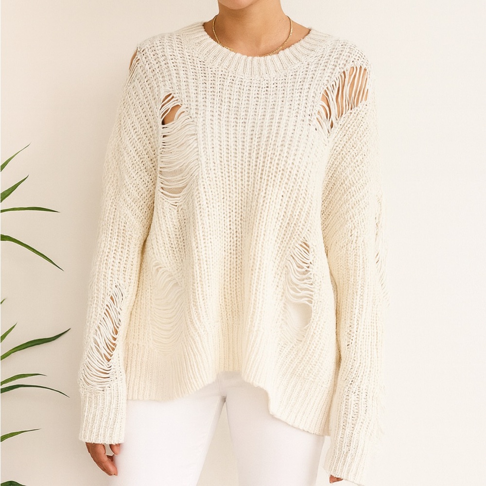 NWT Blue B Boutique Distressed Sweater Ivory Size S/M & M/ L Boho Indie Spring